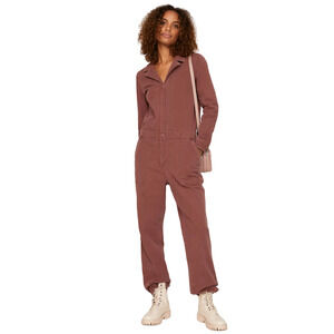Faherty Small Organic Cotton Twill Jumpsuit Overland Long Sleeve Overalls Henna